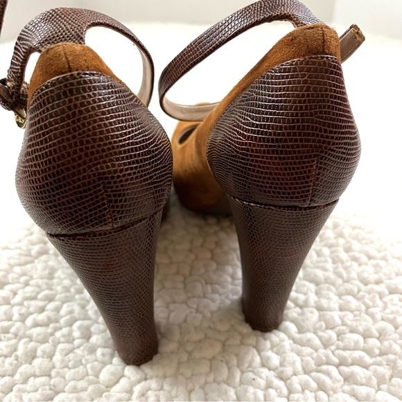 Franco Sarto Denise Sandy Brown Suede Emboss Snakeskin Mary Jane Heel Size 9 - Picture 9 of 11